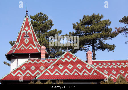 castle colorful tiles roof architecture detail Stock Photo