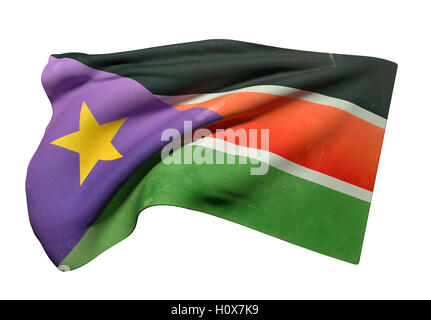 3d rendering of old South Sudan flag waving on a white background Stock Photo