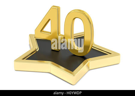 golden number 40 on star podium, award concept. 3D rendering  isolated on white background Stock Photo