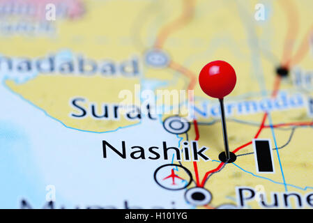 Nashik pinned on a map of Asia Stock Photo - Alamy
