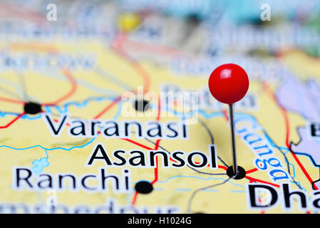 Asansol pinned on a map of India Stock Photo