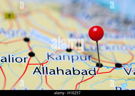 Allahabad pinned on a map of India Stock Photo