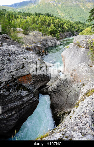 Norway, Sør-Trøndelag. Magalaupet gorge in the river Driva in Oppdal. Stock Photo