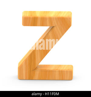 3D rendering wooden grain letter Z isolated on white background, light brown wooden grain, natural surface grain Stock Photo