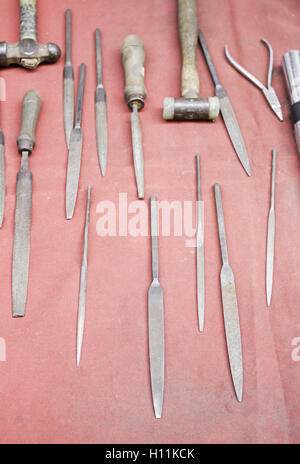 Rusty metal and different sized files, industry Stock Photo