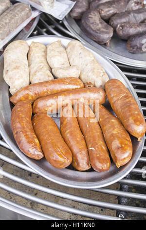 Sausages and sausage tray raw restaurant food Stock Photo