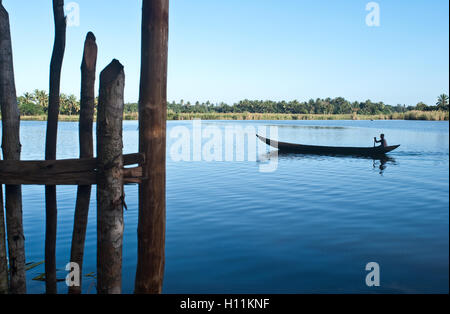 Man boating in the Pangalanes canal ( Madagascar) Stock Photo