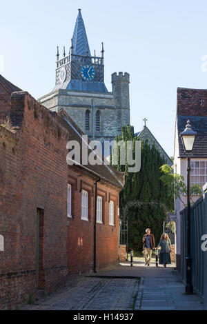 St Mary The Virgin Church from Pebble Lane, Aylesbury, Buckinghamshire, England, United Kingdom Stock Photo