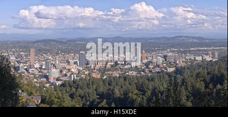 Portland Oregon panorama with surroundings from Pittock Mansion. Stock Photo