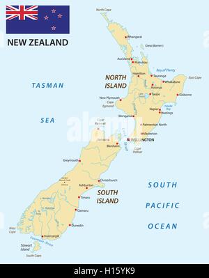 new zealand map with flag Stock Vector