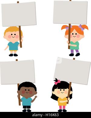 Cute multicultural children holding a blank sign for your message Stock ...