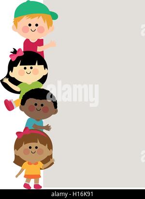 Diverse group of children holding blank placards. Vector illustration ...