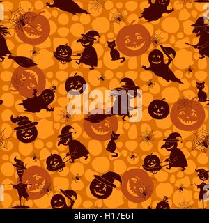 Seamless Halloween pattern with holiday symbols. Vector flat ...