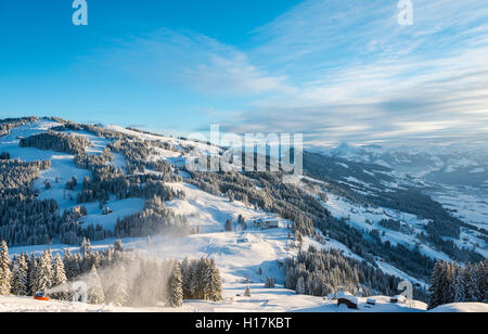 Ski resort with view of Alps, Brixen im Thale, Tyrol, Austria Stock Photo