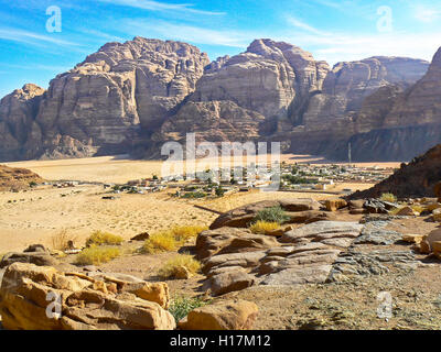 the village of Wadi Rum from above, Jordan Stock Photo