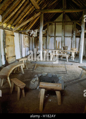 Interior of a reconstructed Anglo-Saxon timber hall at Bede's World ...