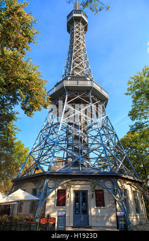 Petrin Hill & Observation Tower in Prague, one of the most prominent landmarks of Prague, Malá Strana, Czech Republic, Europe. Stock Photo