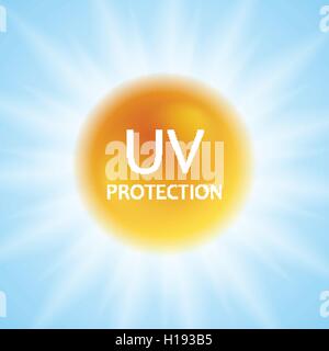 UV protection concept design with shiny sun and sunlight. Vector background Stock Vector