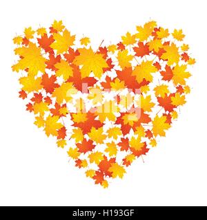 Autumn concept heart from maple leaves graphic design. Vector background Stock Vector