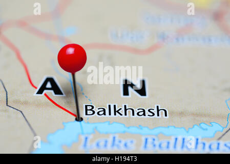 Balkhash pinned on a map of Asia Stock Photo - Alamy