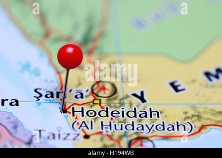 Hodeidah pinned on a map of Asia Stock Photo - Alamy