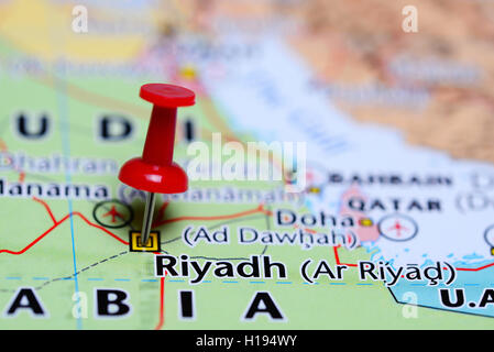 Riyadh pinned on a map of Saudi Arabia Stock Photo
