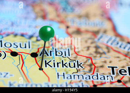 Kirkuk pinned on a map of Iraq Stock Photo