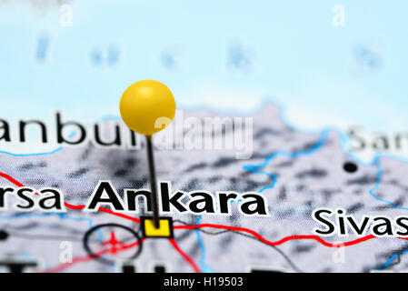 Ankara pinned on a map of Turkey Stock Photo