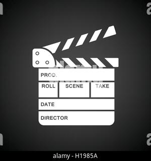 Clapperboard icon. Black background with white. Vector illustration. Stock Vector