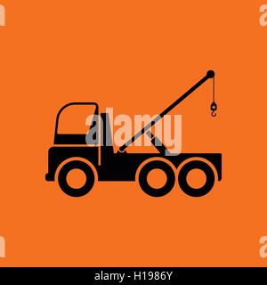 Car towing truck icon. Orange background with black. Vector illustration. Stock Vector