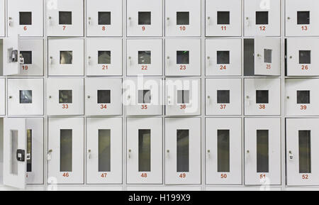 Lockers in closed supermarket, construction and safety Stock Photo