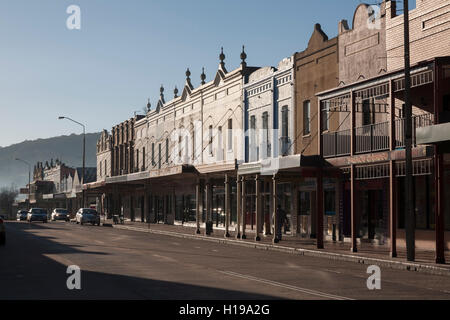 Historic strip retail shop fronts along Main Street Lithgow New South Wales Australia Stock Photo