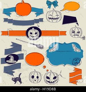Set of vintage deign elements about Halloween. Stock Vector