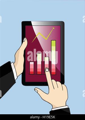 Businessman work with tablet computer, fingers touches on screen Stock Vector