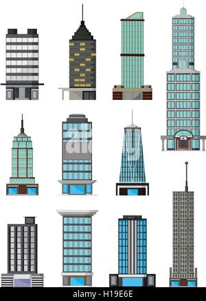 different kinds of buildings cartoon Stock Vector