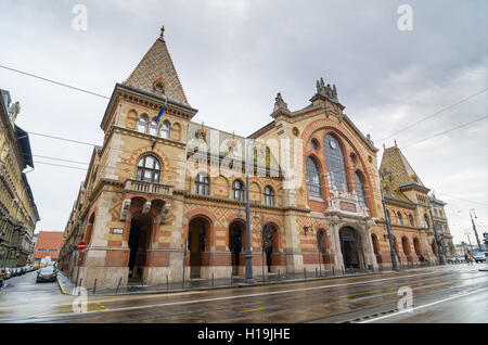 BUDAPEST, HUNGARY - FEBRUARY 21, 2016: Facade of the Great Market Hall in Budapest, Hungary. Stock Photo