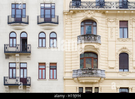 Windows on the facade in neo-baroque style. Budapest, Hungary. Stock Photo