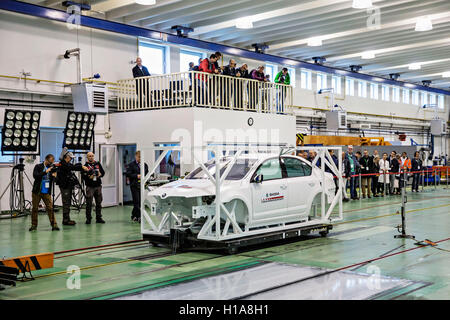 Skoda Auto, sled test, crash test dummy Oscar, seat belts usage, safety, wearing seat belts Stock Photo