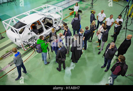 Skoda Auto, sled test, crash test dummy Oscar, seat belts usage, safety, wearing seat belts Stock Photo