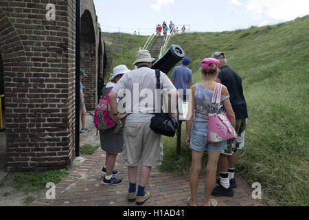 Charleston, SC, USA. 18th Sep, 2016. Visitors at Fort Sumter National Historic Site where the Civil War began in 1861. The fort is part of the U.S. National Park system and is in critical need of repair, Park Service officials admit. On the 100th anniversary of the national parks, they, like their state counterparts, are in dire straits ''” more than $12 billion behind in maintenance and operating on a $3 billion budget. National parks nationwide brought in 307 million visitors in 2015 and generated $32 billion in economic activity, according to the federal Department of the Interior.Natio Stock Photo