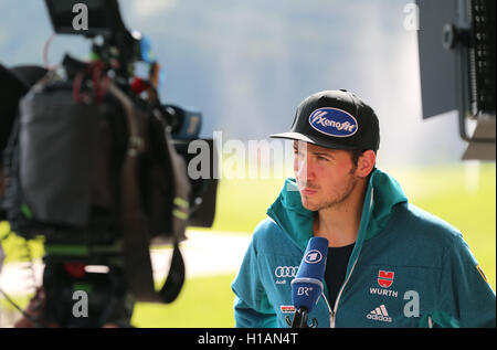 Skier Felix Neureuther during an interview at the media day of the German Ski Association on a golf course in Uderns, Austria, 23 September 2016. PHOTO: KARL-JOSEF HILDENBRAND/dpa Stock Photo