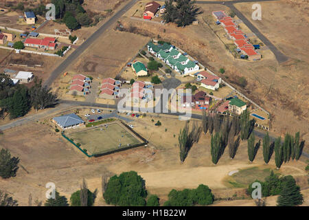 Aerial photograph of a residential area in Harrismith with its sports ground, Freestate, South Africa Stock Photo