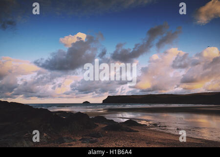 Early morning view of the beach at Polzeath, England Vintage Retro ...