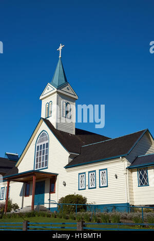 Lutheran church in the small town of Frutillar in the Chilean Lake District. Stock Photo