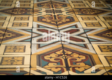 Varenna, Italy - September 4th, 2015: closeup photo of beautifully decorated tiles at Villa Monastero in Varenna, Italy. Stock Photo