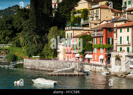 Varenna, Italy - September 4th, 2015: people enjoying themselves in the resort town of Varenna near Lake Como in North Italy. Stock Photo