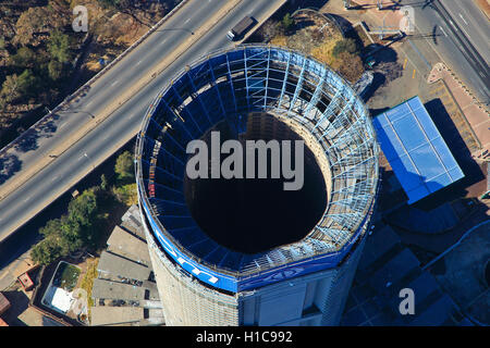 Aerial photograph with view into the Vodacom Tower in Hillbrow, Johannesburg, Gauteng, South Africa Stock Photo