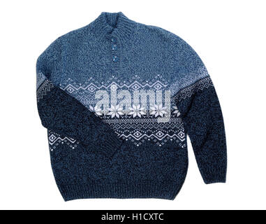 Knitted sweater with snowflake pattern, isolate on white Stock Photo