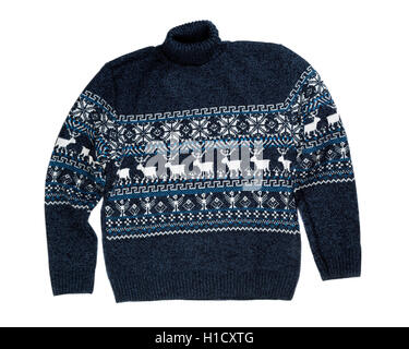 Knitted sweater with a deer. Isolate on white. Stock Photo