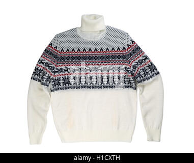 Light knitted sweater with a pattern deer. Isolate on white. Stock Photo